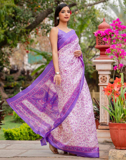 White Khadi Printed Saree