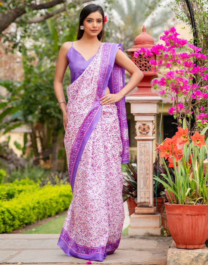 White Khadi Printed Saree