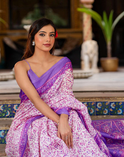 White Khadi Printed Saree