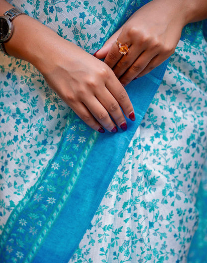 White Khadi Printed Saree