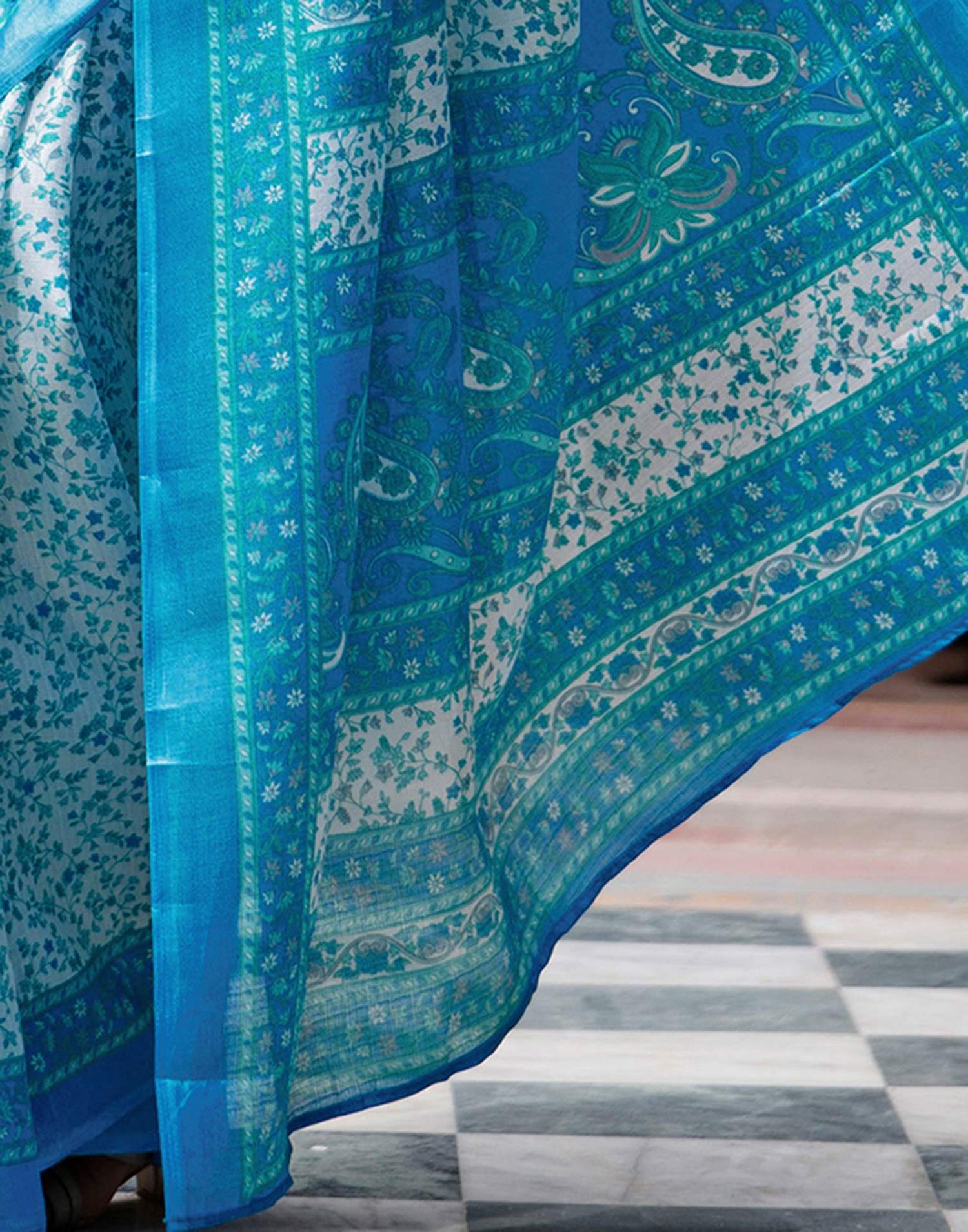 White Khadi Printed Saree