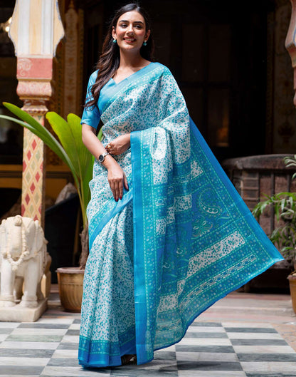 White Khadi Printed Saree