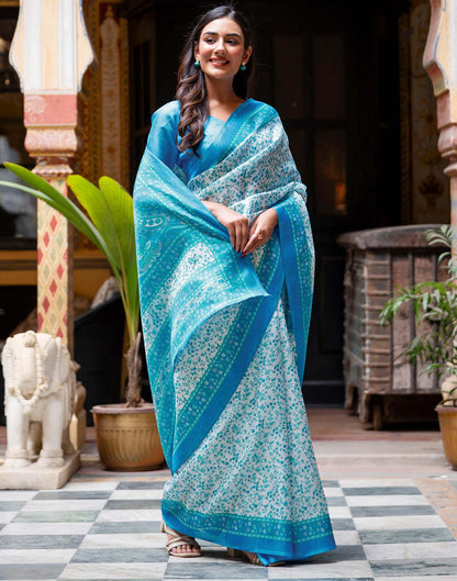 White Khadi Printed Saree