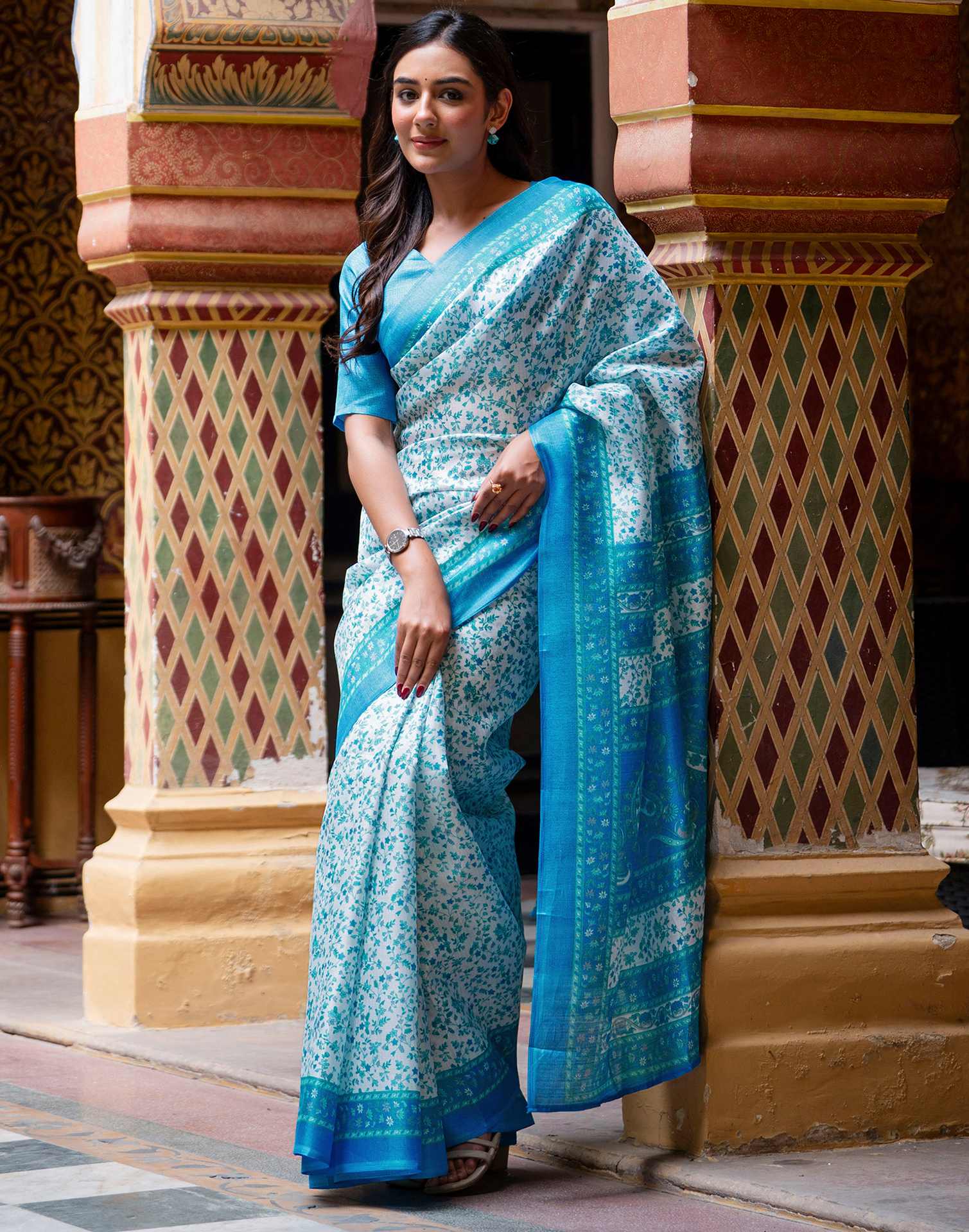 White Khadi Printed Saree