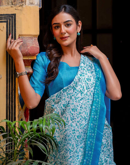 White Khadi Printed Saree