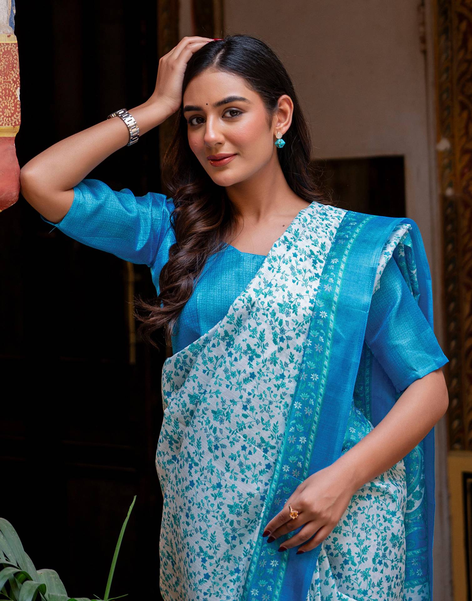 White Khadi Printed Saree