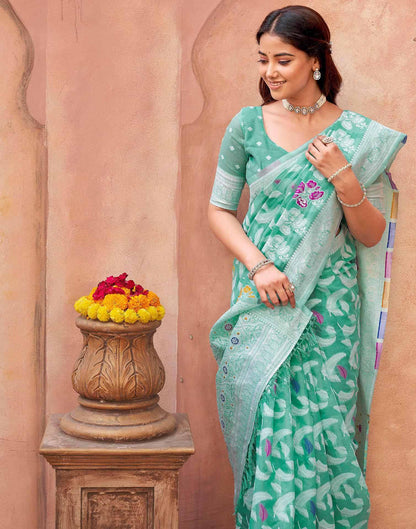 Turquoise Chanderi Woven Saree