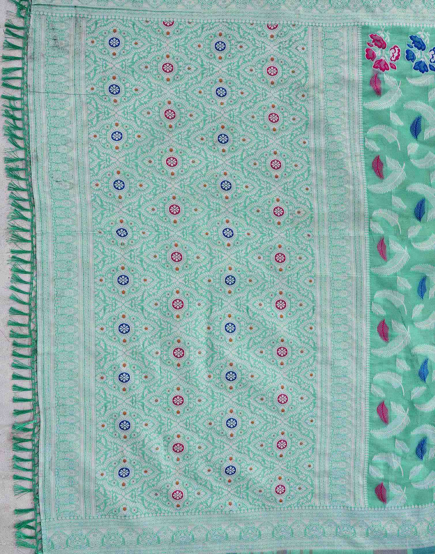 Turquoise Chanderi Woven Saree