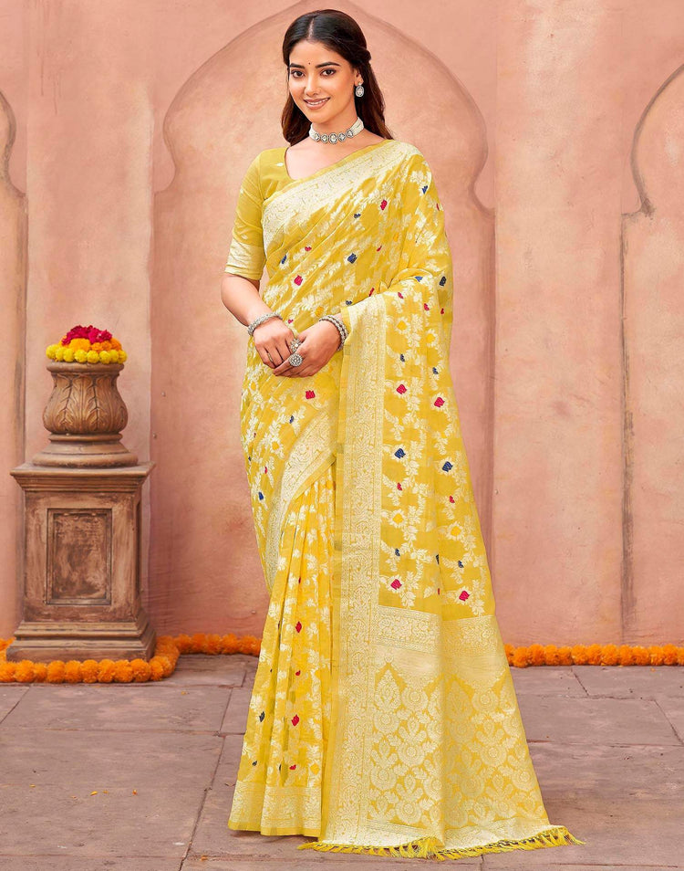 Light Yellow Chanderi Woven Saree