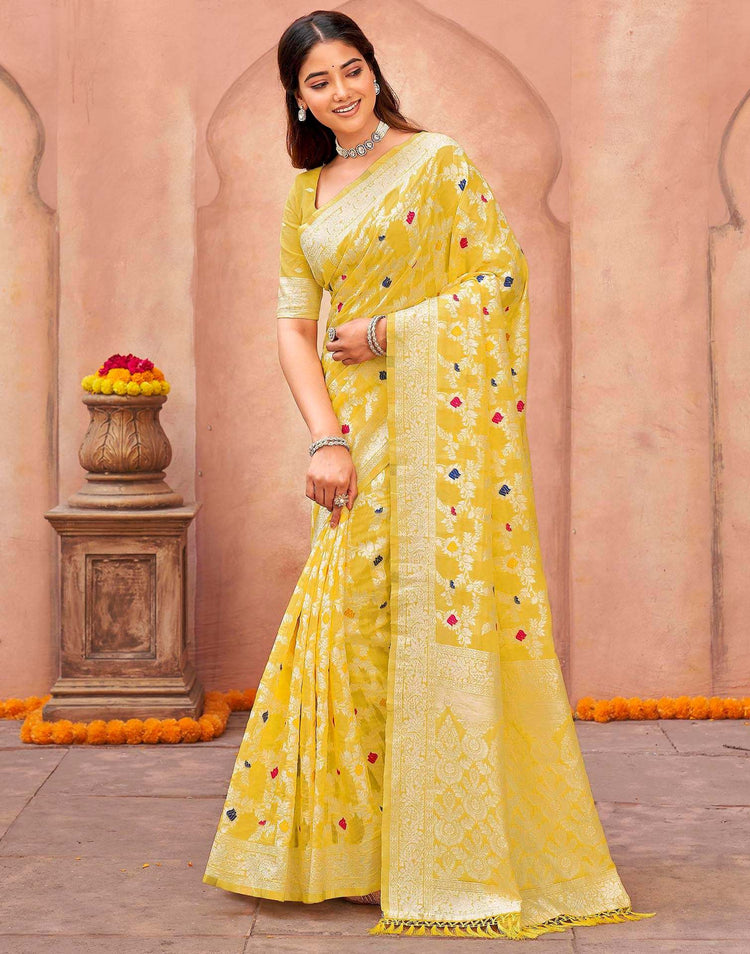 Light Yellow Chanderi Woven Saree