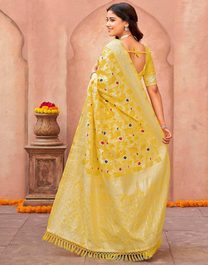 Light Yellow Chanderi Woven Saree