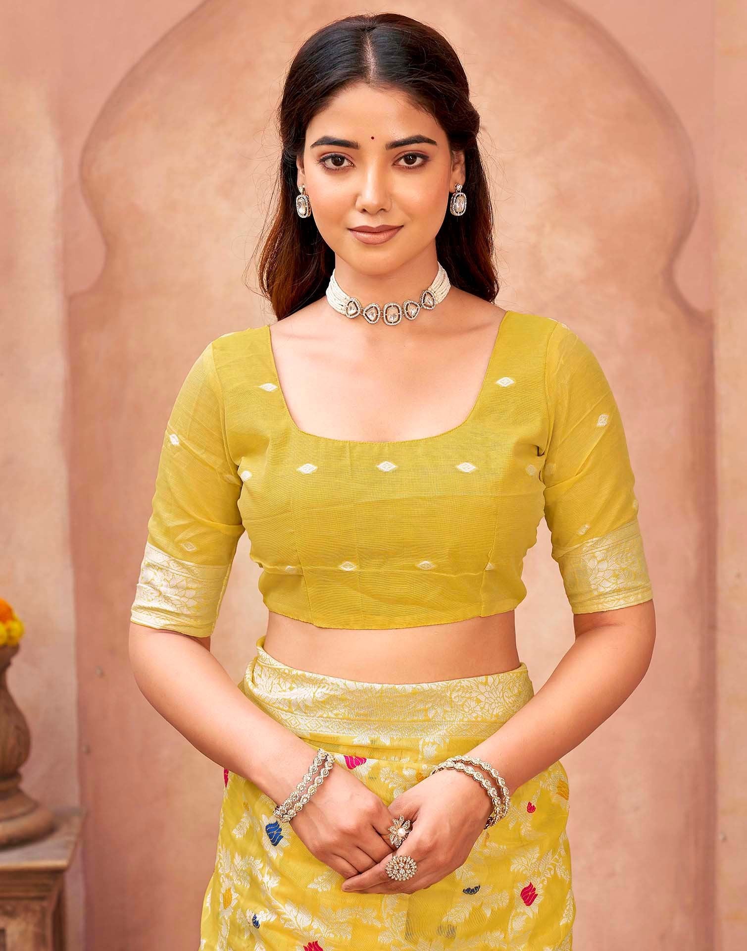 Light Yellow Chanderi Woven Saree