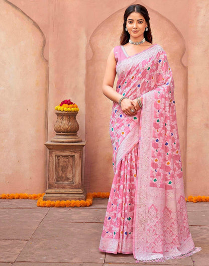 Light Pink Chanderi Woven Saree