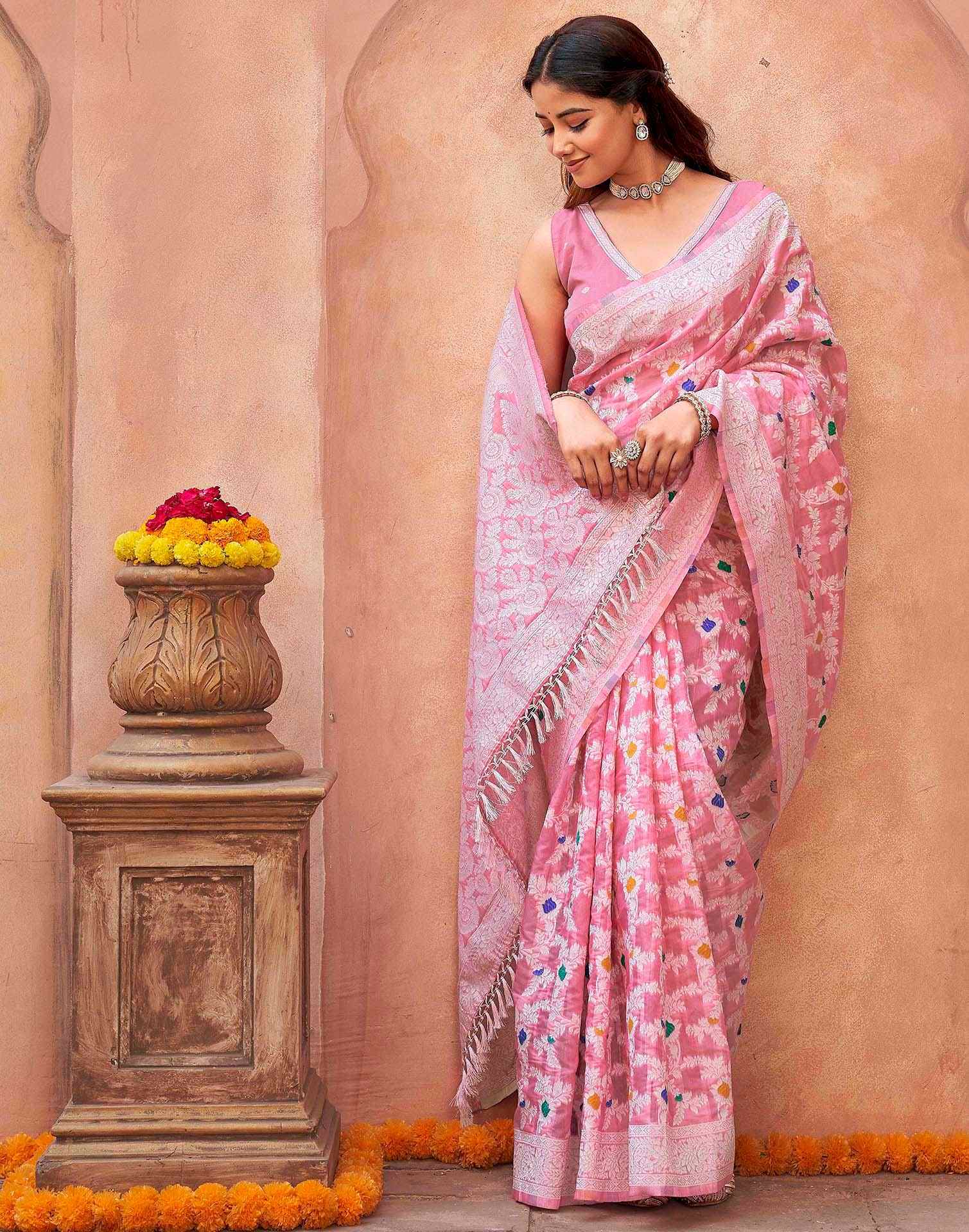 Light Pink Chanderi Woven Saree