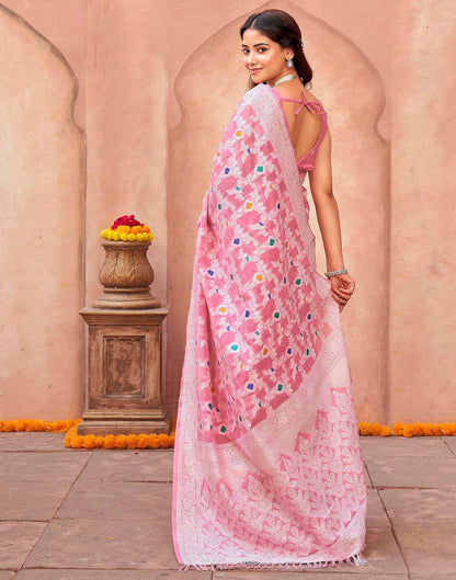 Light Pink Chanderi Woven Saree