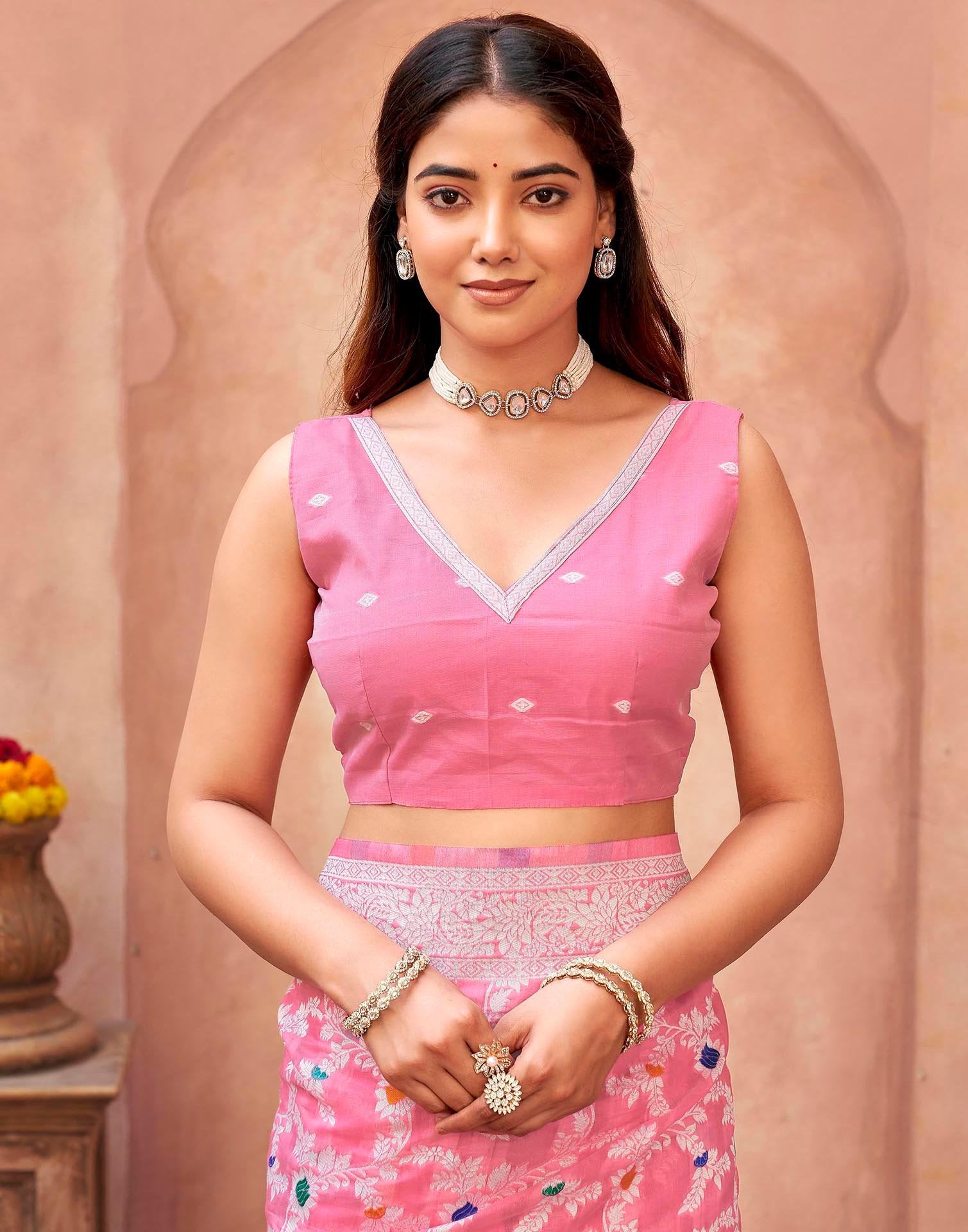 Light Pink Chanderi Woven Saree