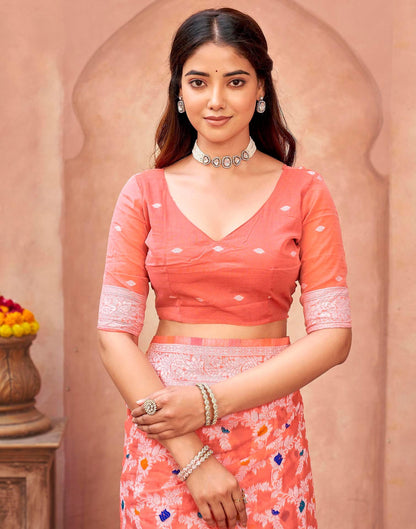 Coral Pink Chanderi Woven Saree