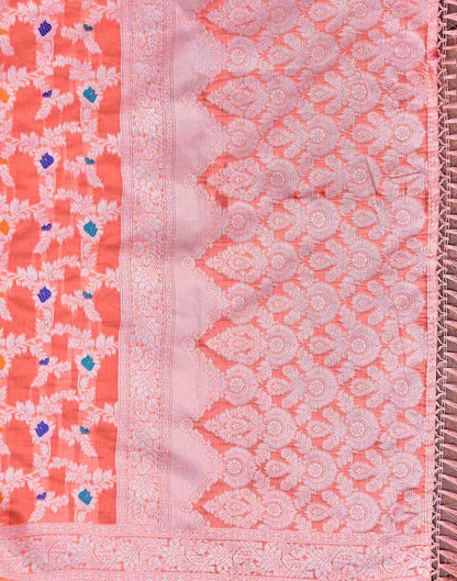 Coral Pink Chanderi Woven Saree