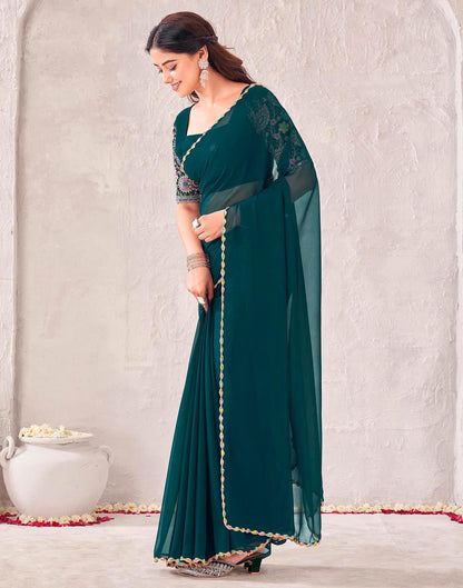 Dark Green Georgette Embroidery Saree