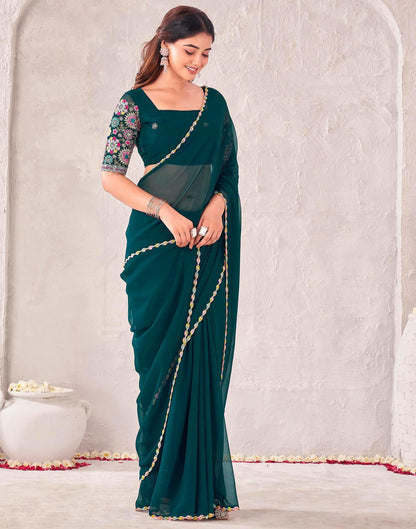 Dark Green Georgette Embroidery Saree