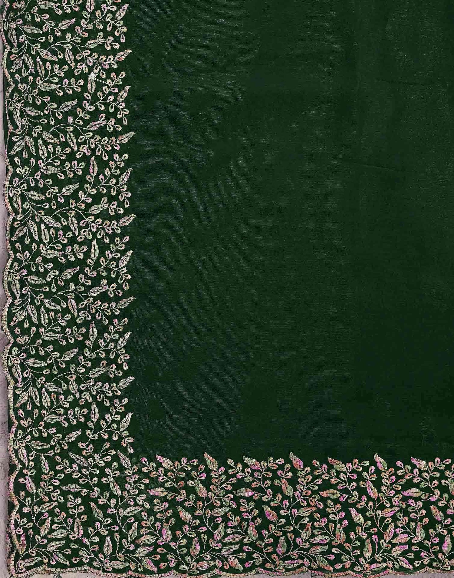 Dark Green Chiffon Embroidery Saree
