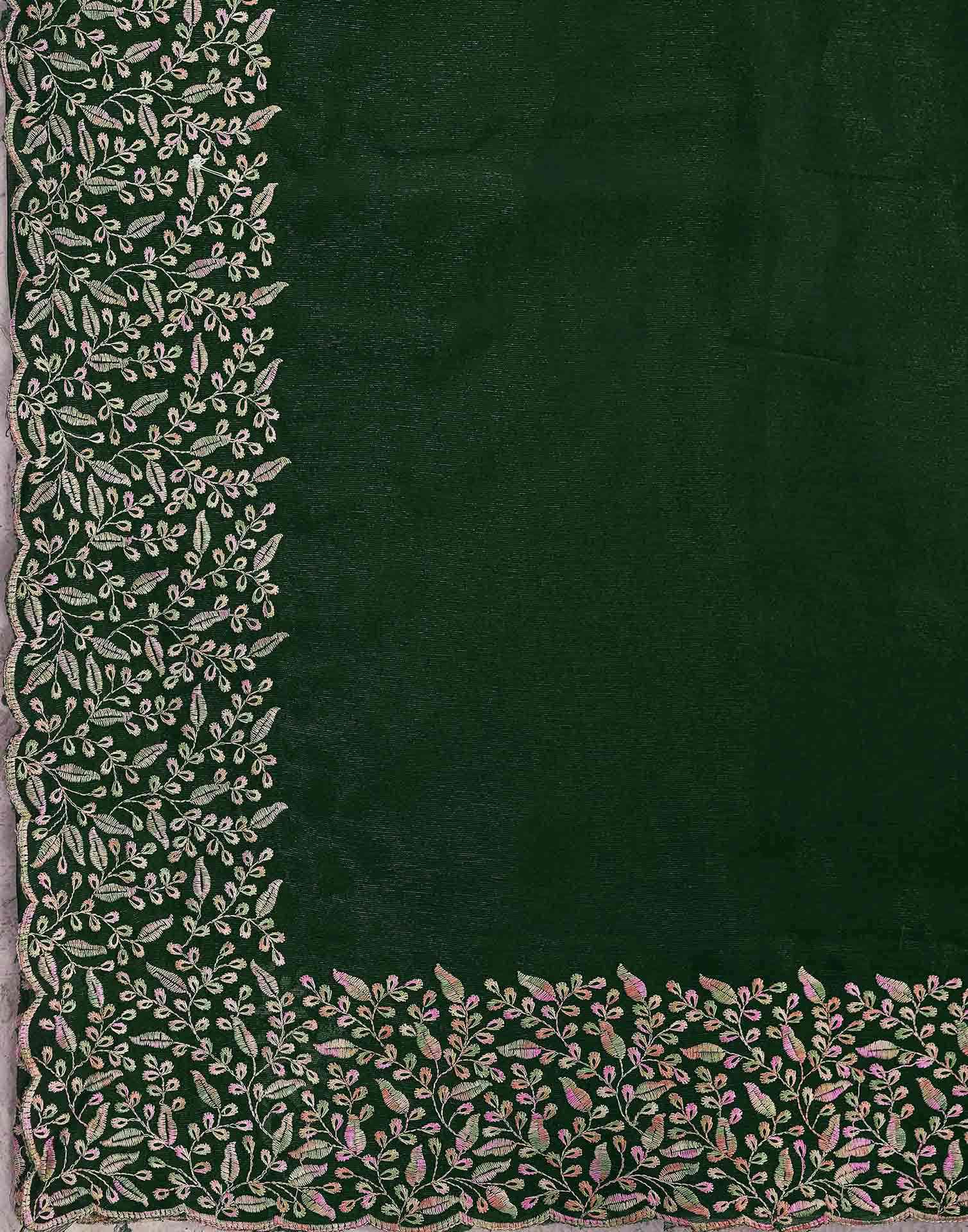 Dark Green Chiffon Embroidery Saree