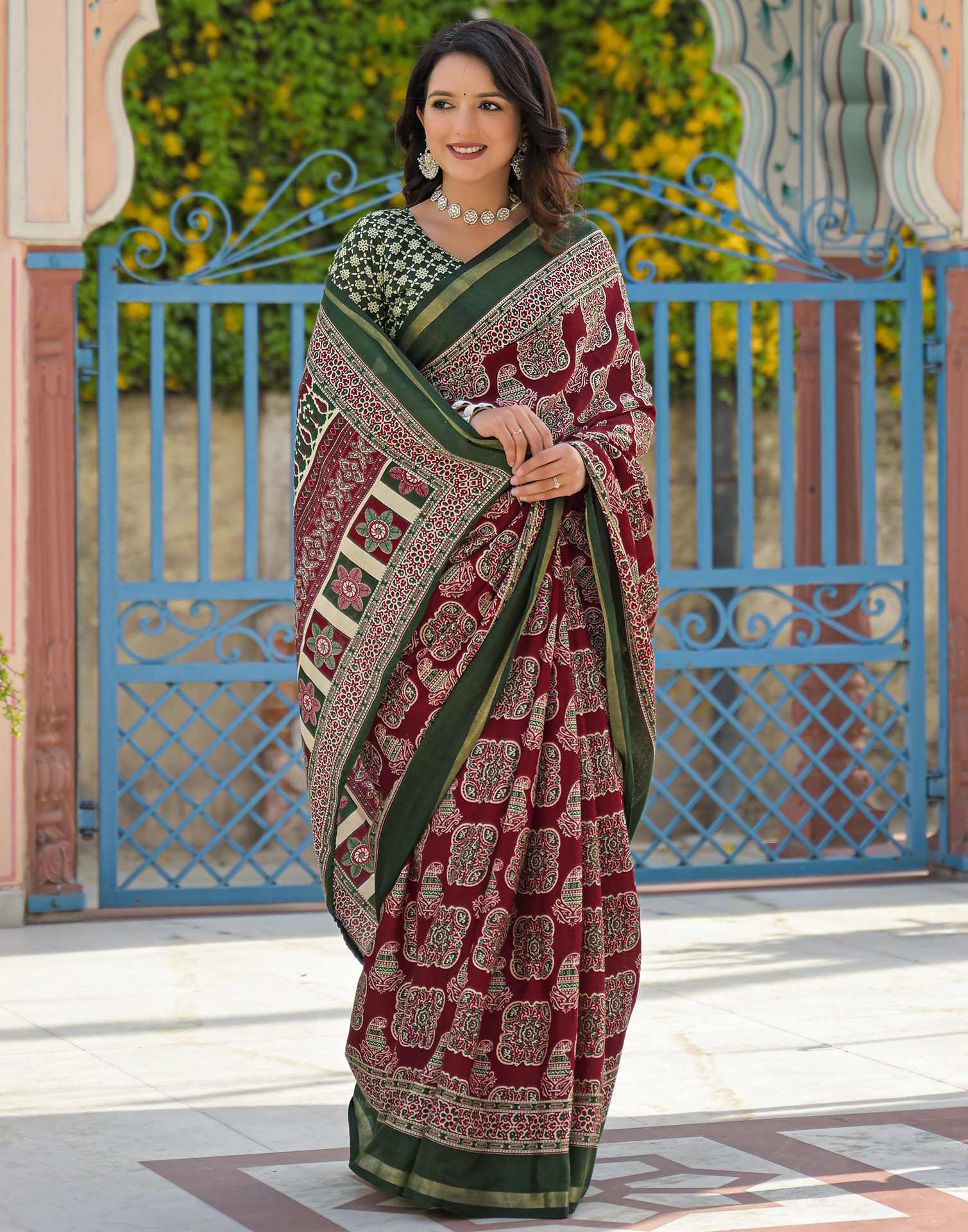 Maroon Silk Printed Saree
