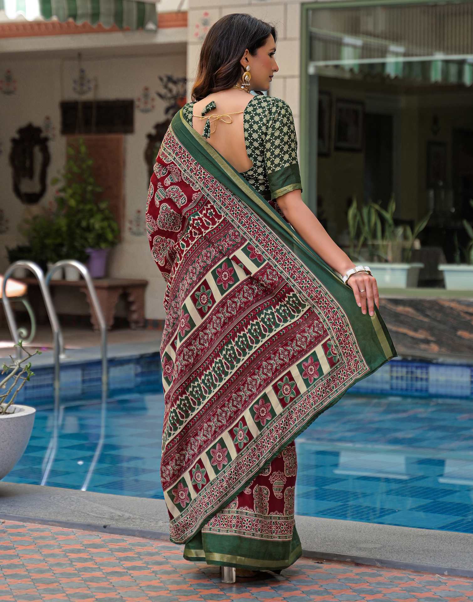 Maroon Silk Printed Saree
