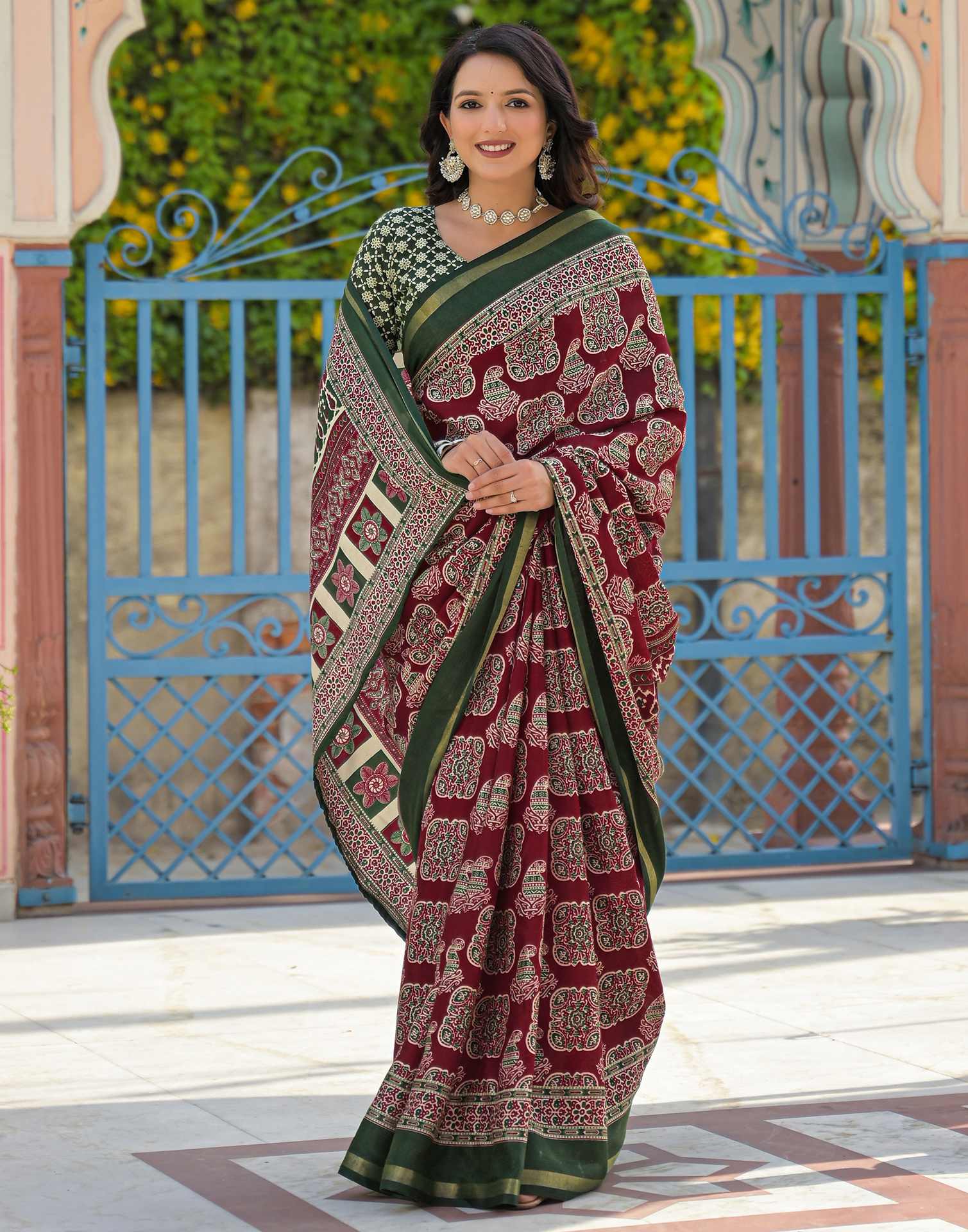 Maroon Silk Printed Saree