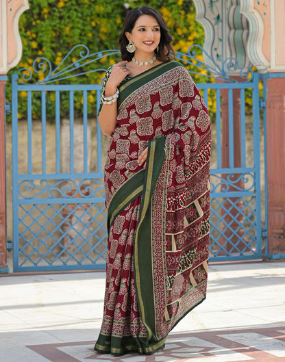 Maroon Silk Printed Saree