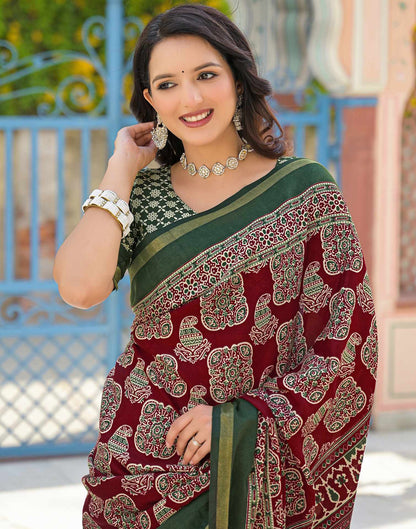 Maroon Silk Printed Saree