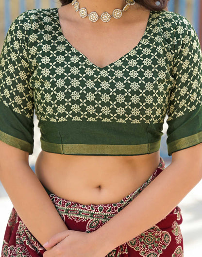 Maroon Silk Printed Saree