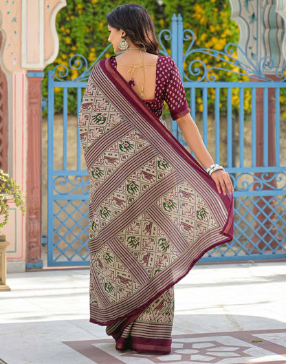 Dusty Beige Silk Ikkat Printed Saree