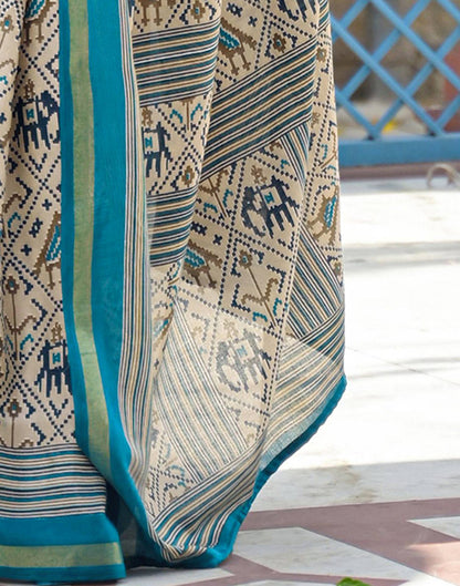 Dusty Beige Silk Ikkat Printed Saree