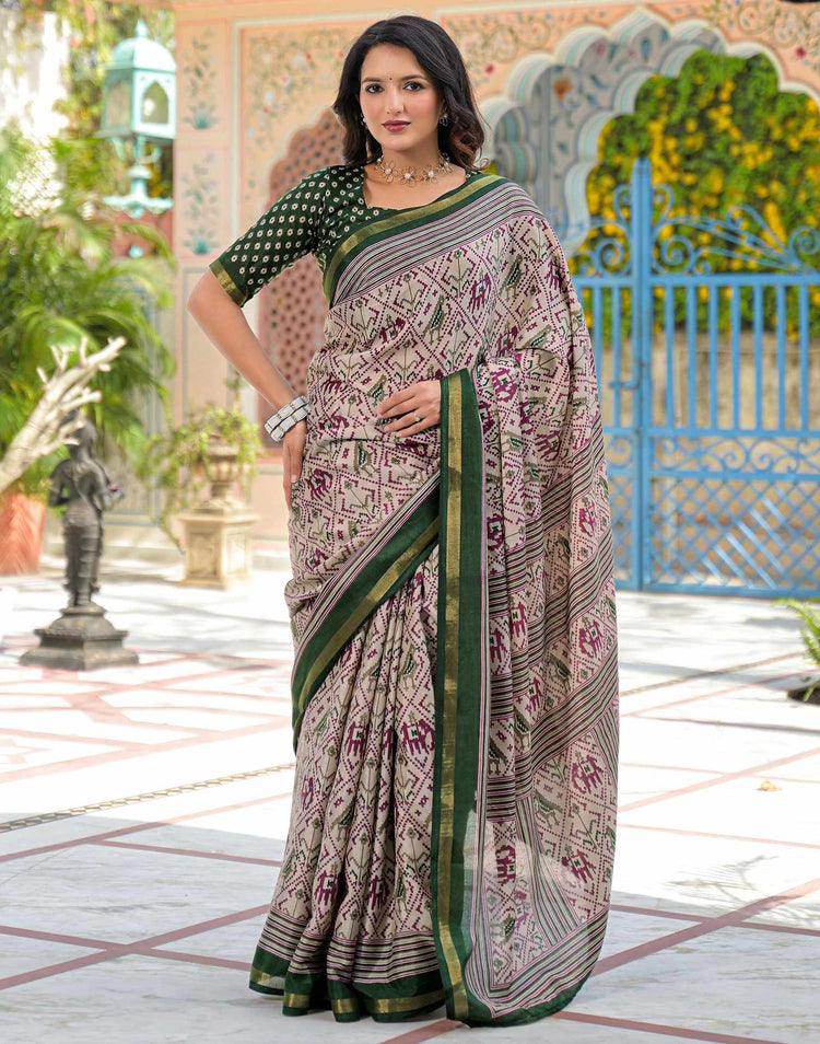 Dusty Beige Silk Ikkat Printed Saree