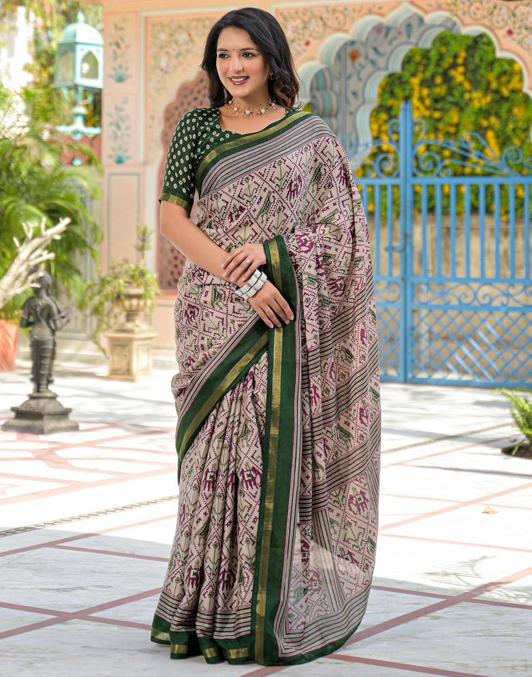 Dusty Beige Silk Ikkat Printed Saree