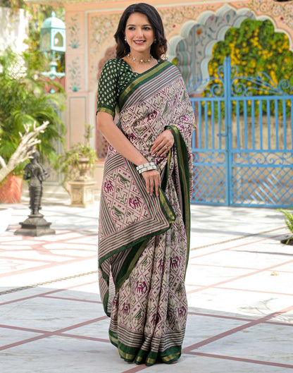 Dusty Beige Silk Ikkat Printed Saree