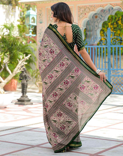 Dusty Beige Silk Ikkat Printed Saree