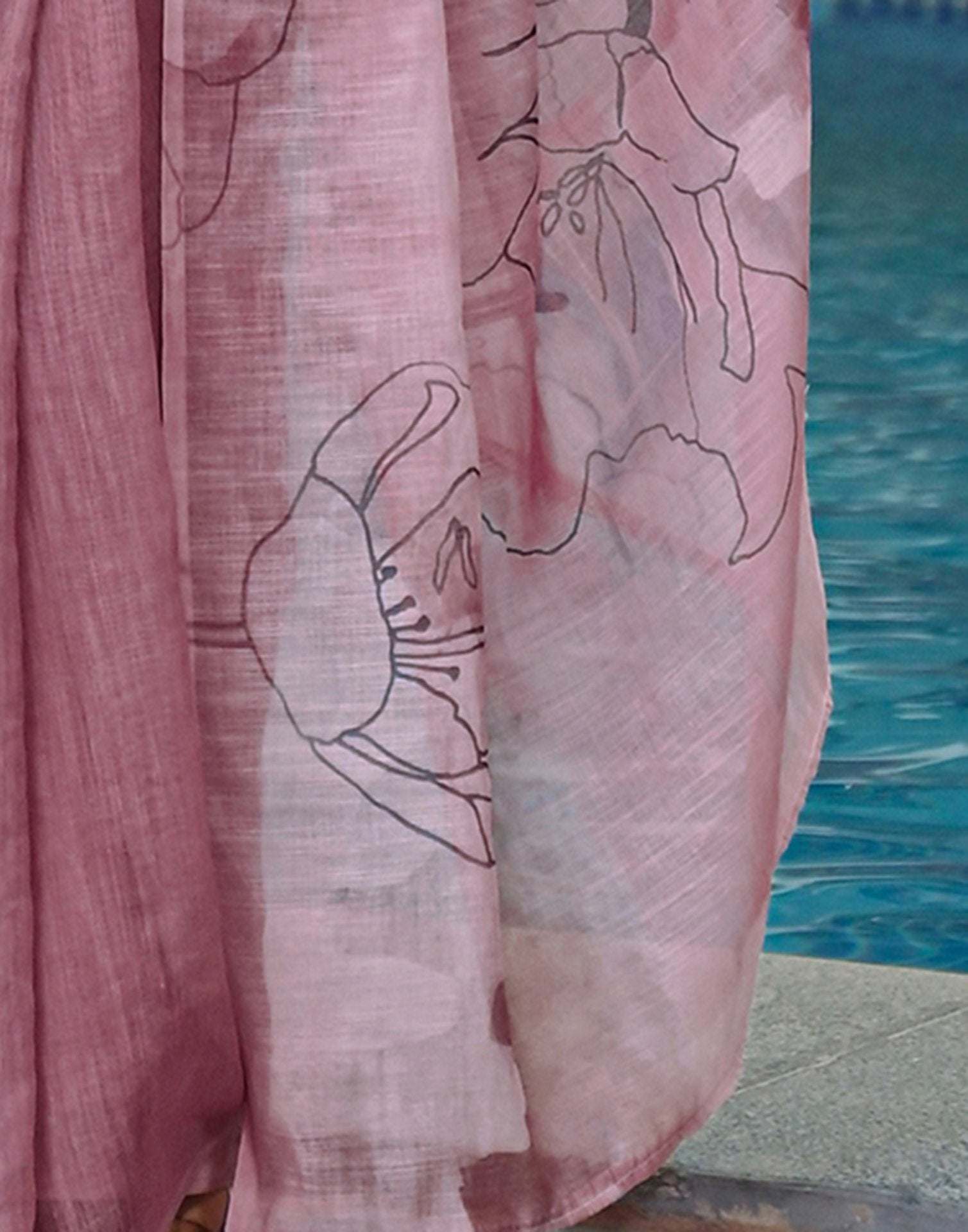 Mauve Linen Floral Printed Saree