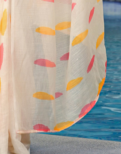 Cream Linen Printed Saree