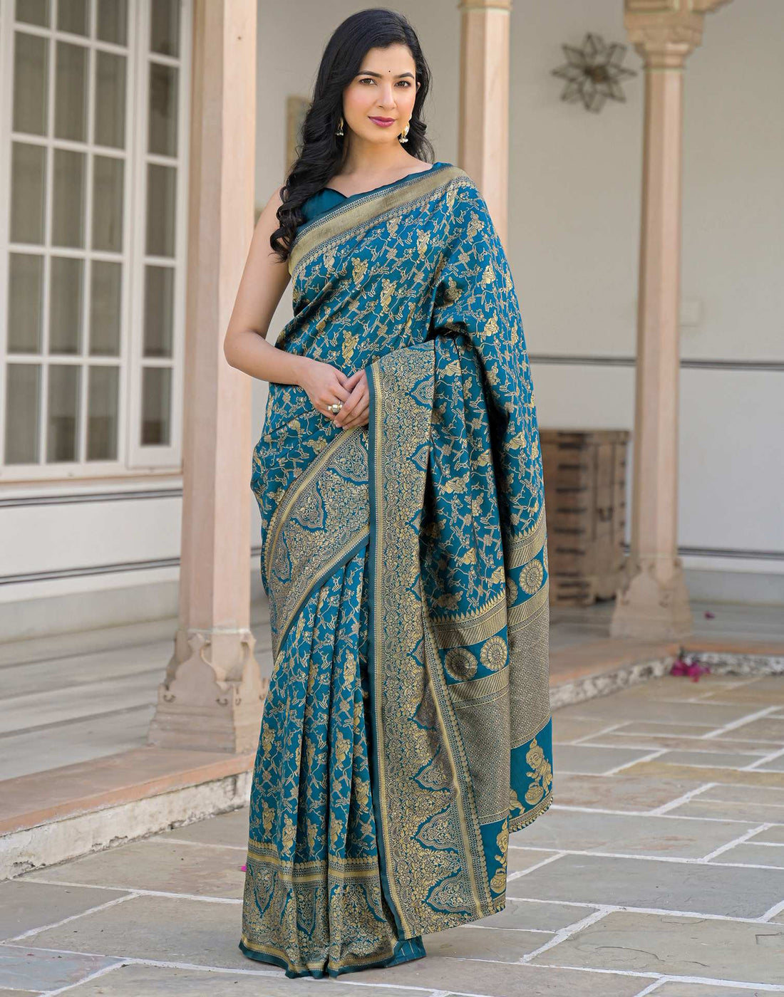 Peacock Blue Silk Woven Banarasi Saree