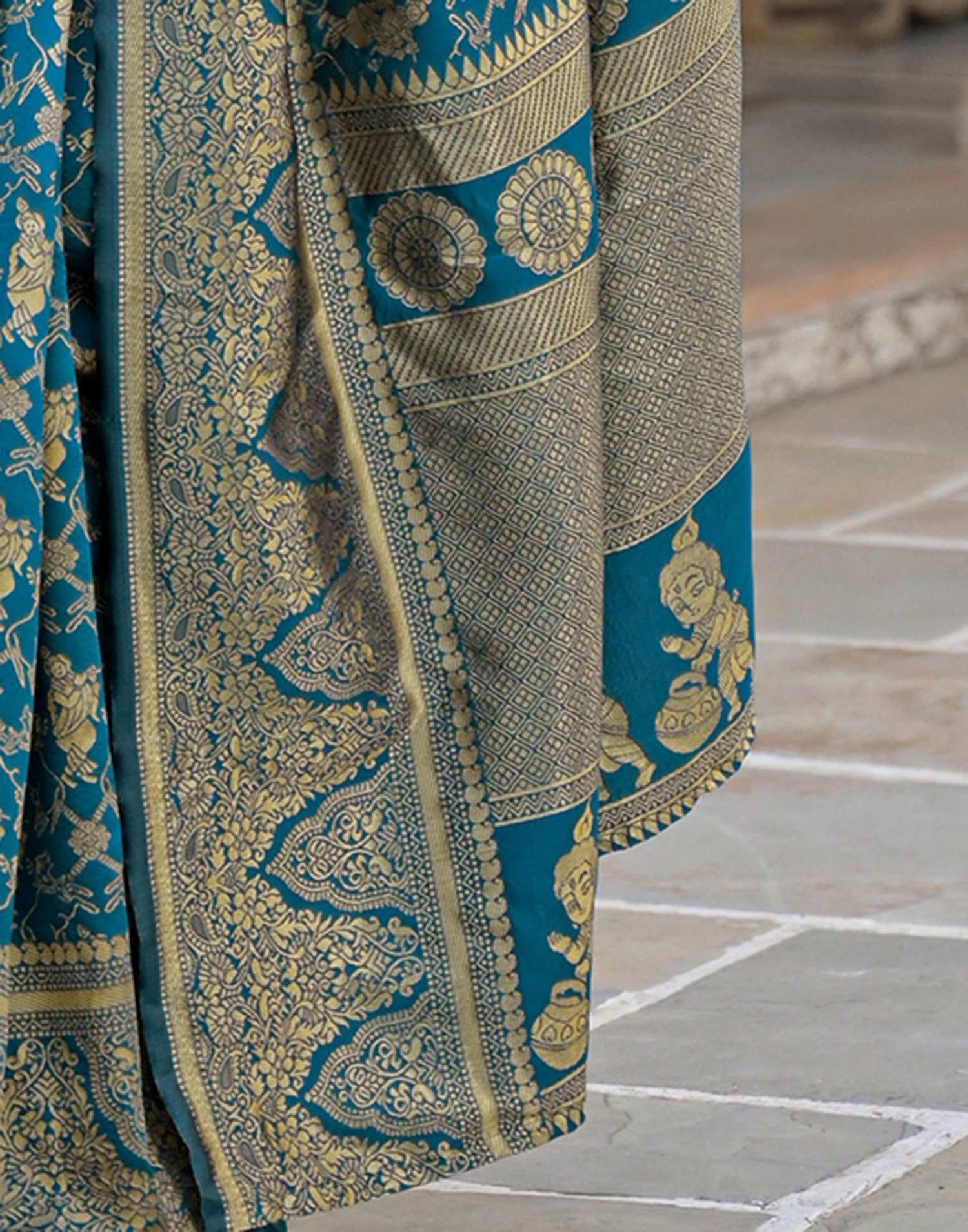 Peacock Blue Silk Woven Banarasi Saree