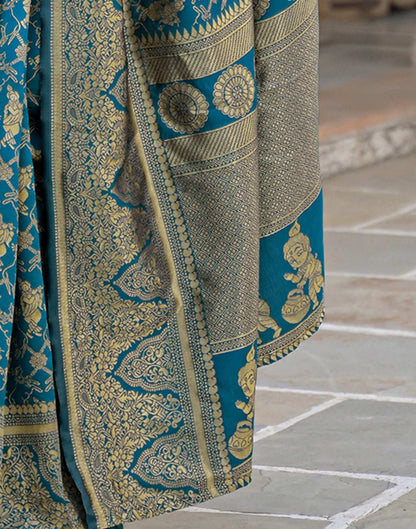 Peacock Blue Silk Woven Banarasi Saree