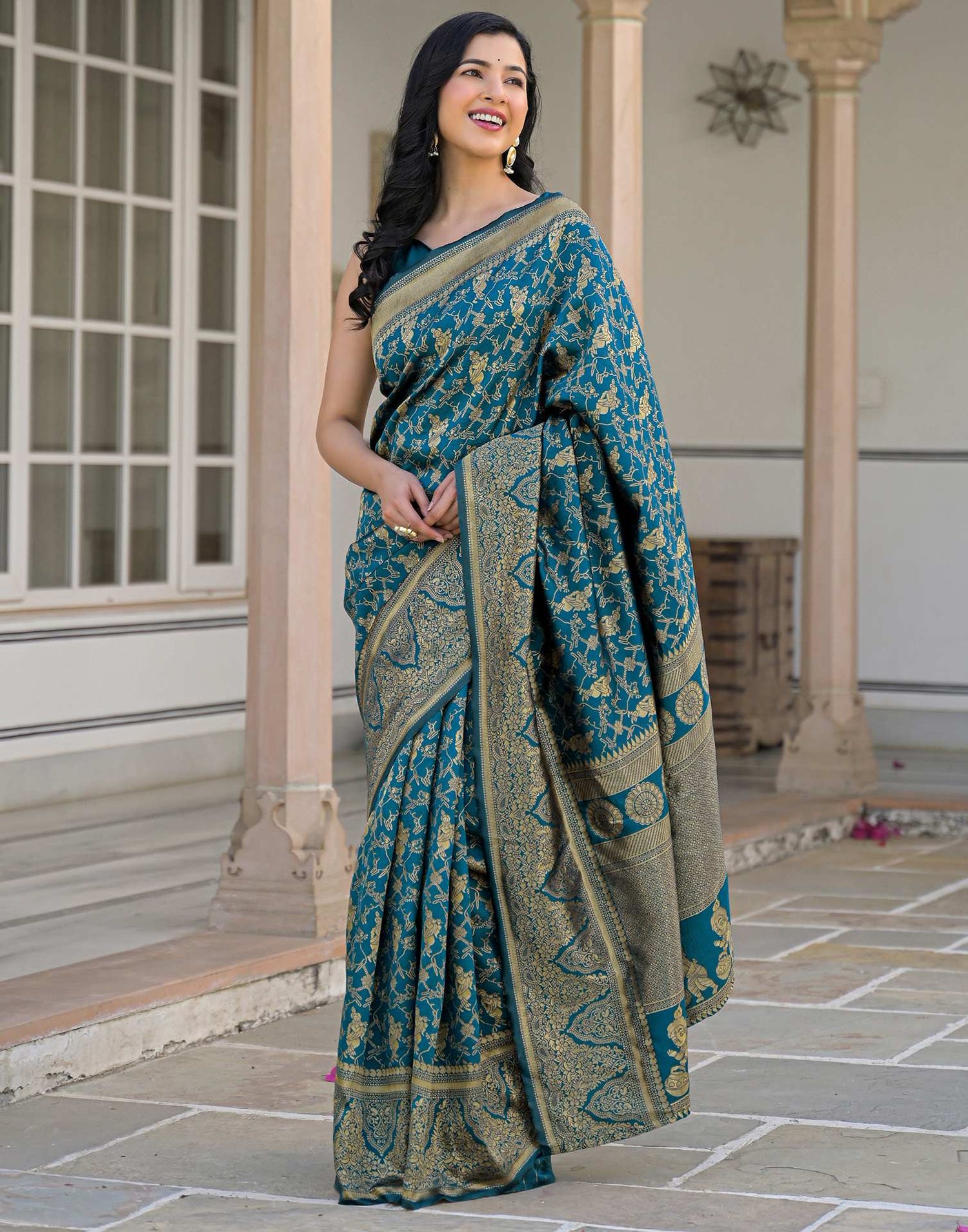 Peacock Blue Silk Woven Banarasi Saree