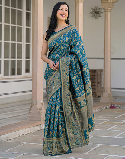 Peacock Blue Silk Woven Banarasi Saree