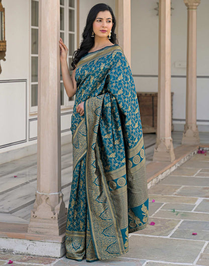 Peacock Blue Silk Woven Banarasi Saree