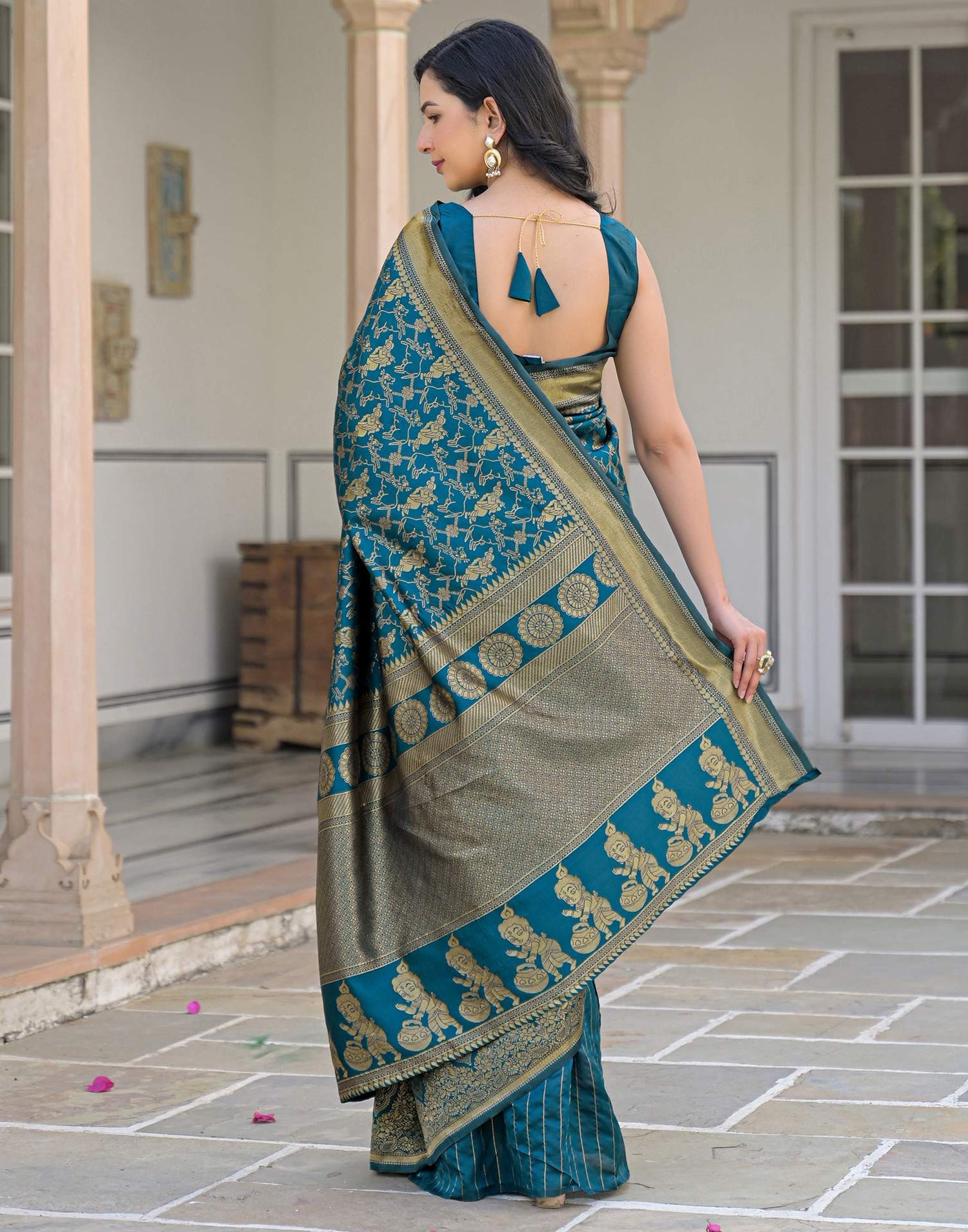 Peacock Blue Silk Woven Banarasi Saree