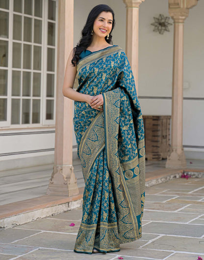 Peacock Blue Silk Woven Banarasi Saree