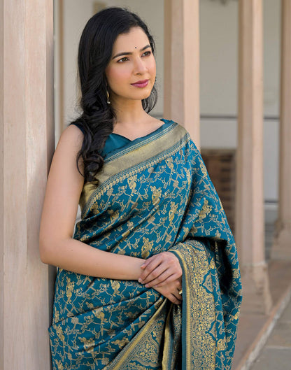 Peacock Blue Silk Woven Banarasi Saree