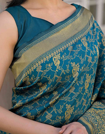Peacock Blue Silk Woven Banarasi Saree